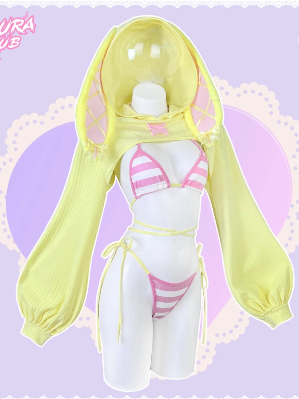 Korura Club NWOT Yellow and Pink knit Striped Bunny lingerie set